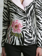 Floral Zebra Print Contrast-Lapel Tailored Blazer