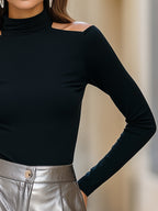 Off-shoulder High-neck Long-sleeved Top