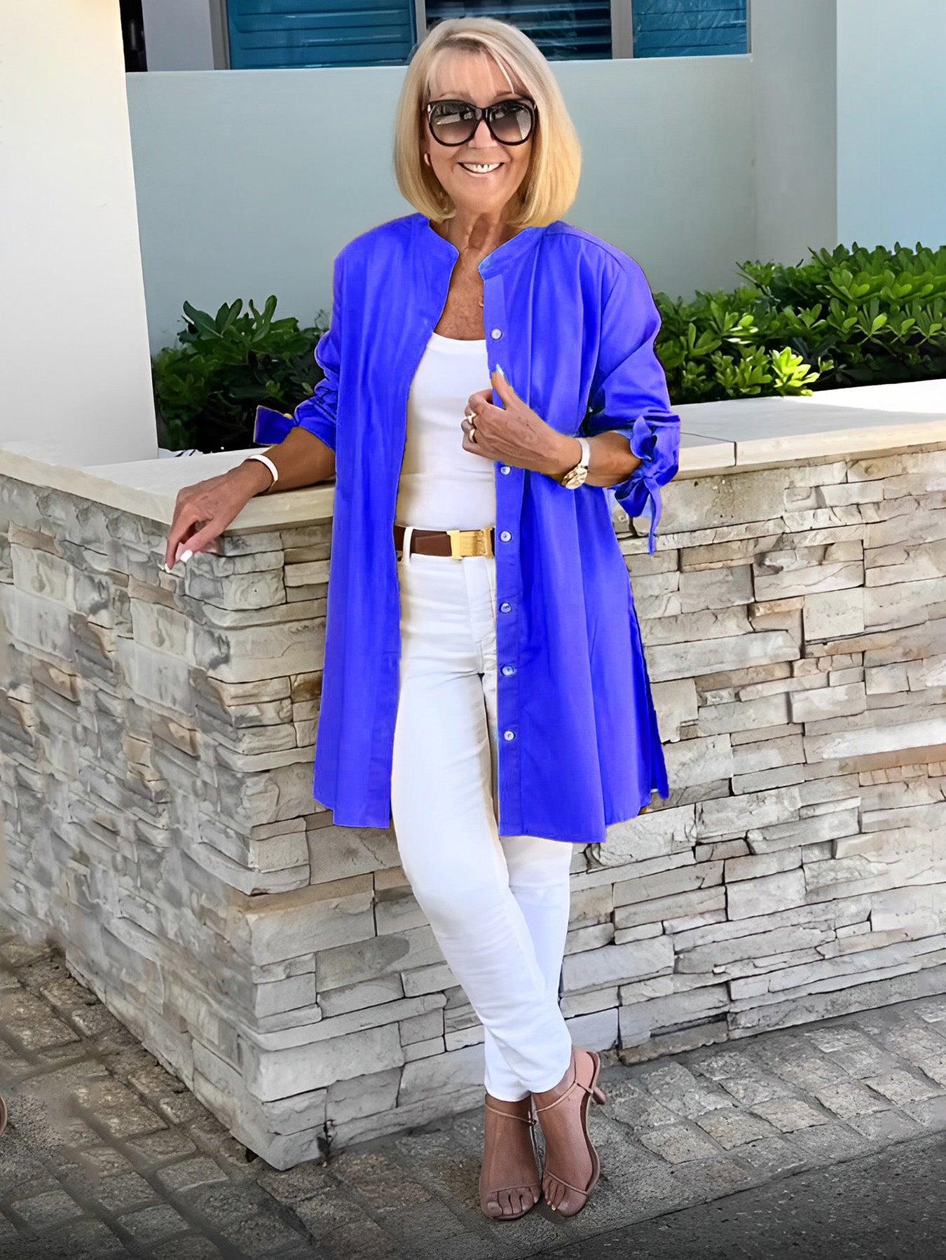 Solid Color Long Cotton Shirt Jackets Women Swing Shap Flattering