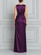 Purple Dress Fall Wedding Guest Dress Draped Satin Maxi Dress