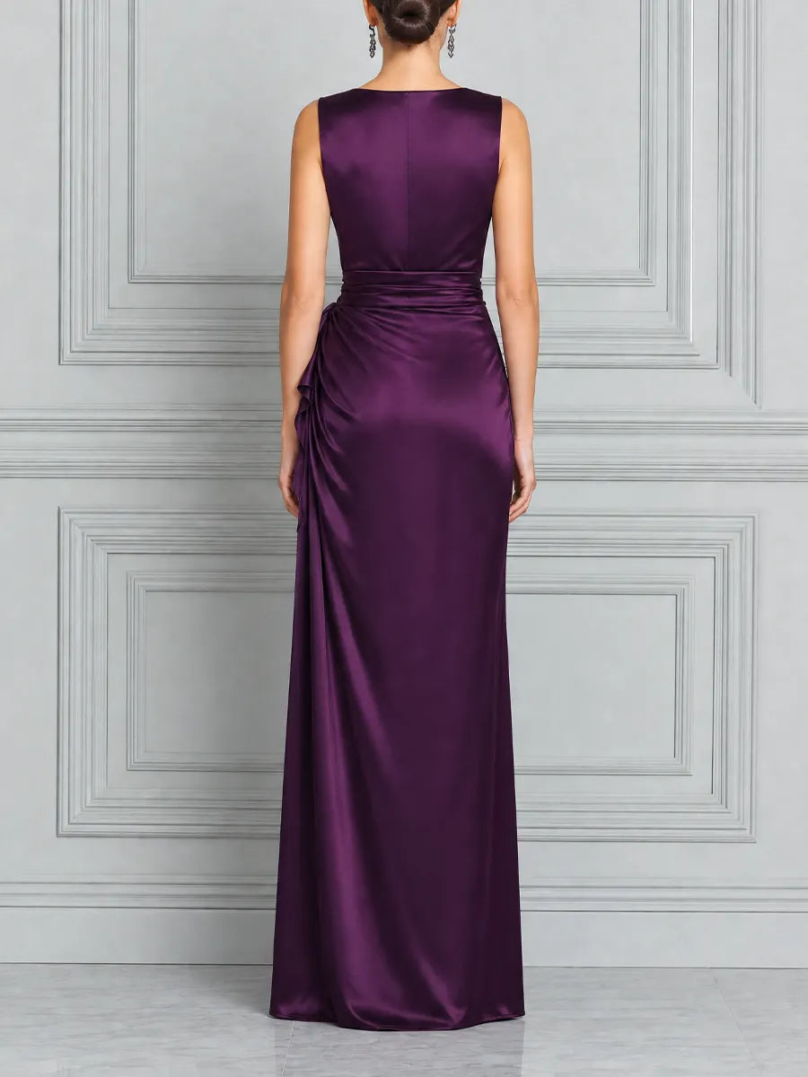 Purple Dress Fall Wedding Guest Dress Draped Satin Maxi Dress