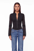 Quinn Lace Flare Sleeve Zip Shirt