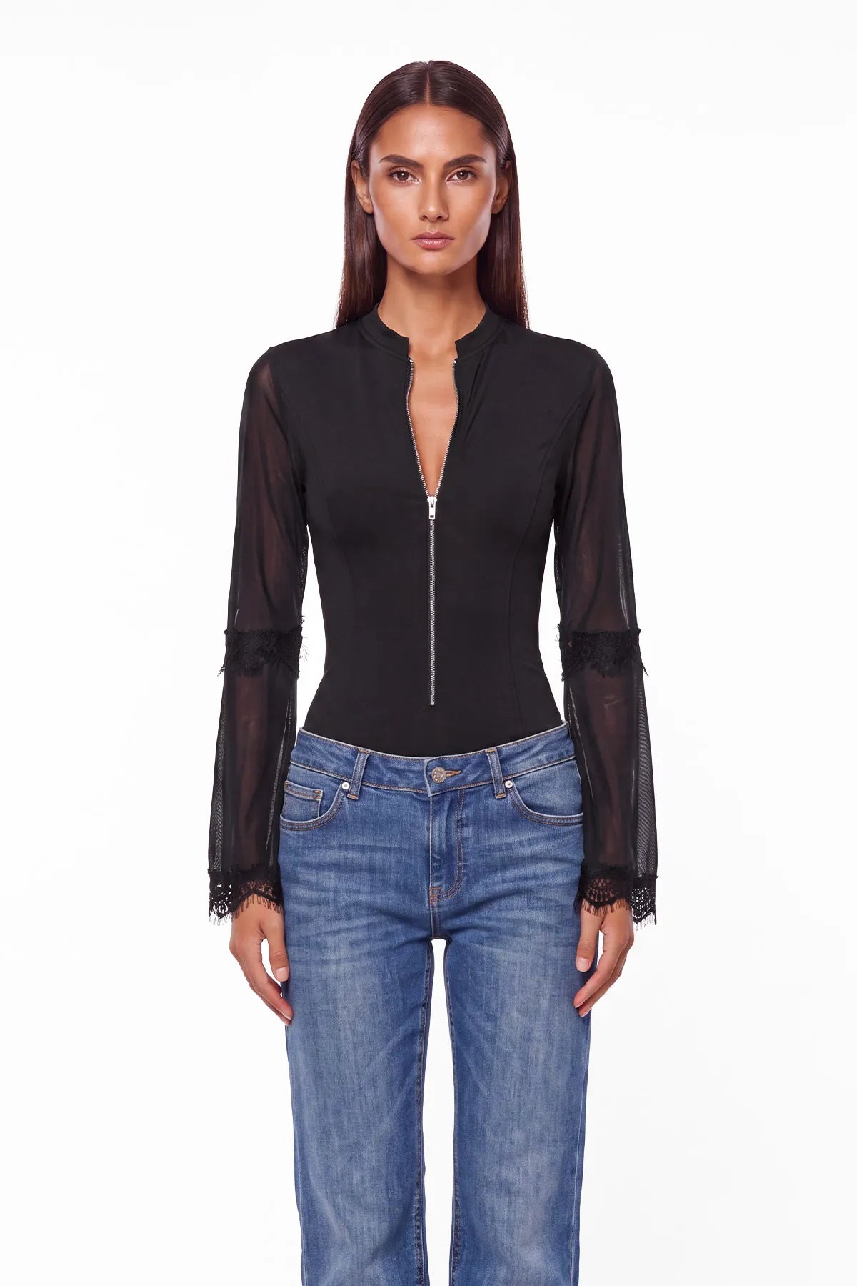 Quinn Lace Flare Sleeve Zip Shirt