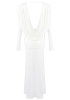 Long Sleeve Draped Backless Maxi Dress White