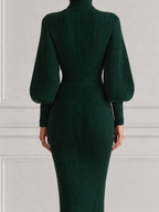 Green Dress Stockholm Style Fall Fashion Ribbed Knit Pencil Midi Dress