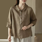 Women's Solid Color Button Down Linen Cotton Shirt