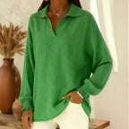 Casual Solid Color Lapel Collar Linen Tunic