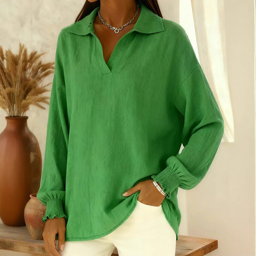 Casual Solid Color Lapel Collar Linen Tunic