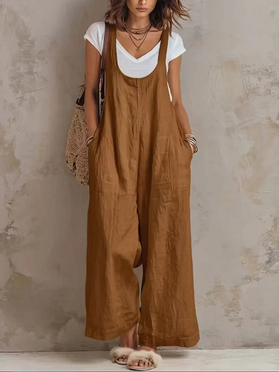 Women's Casual Cotton-linen Sleeveless Jumpsuit
