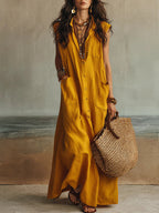 Women's Sleeveless Simple Cotton And Linen Dress