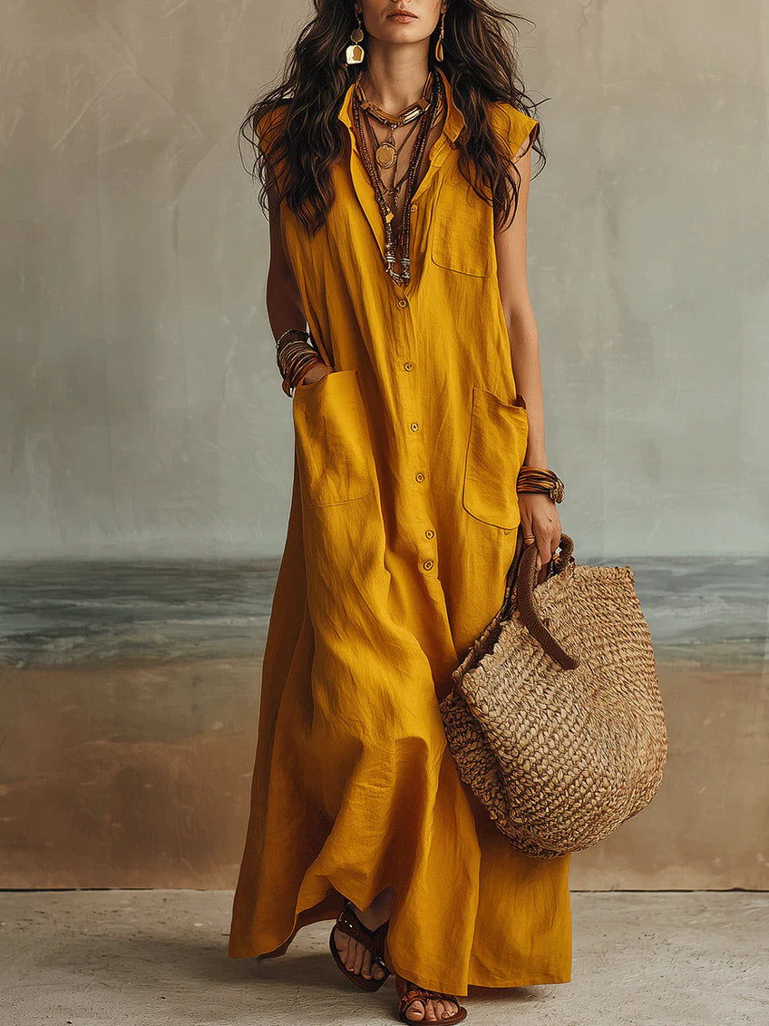 Women's Sleeveless Simple Cotton And Linen Dress