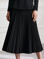 Double-Breasted Blazer & Pleated Midi Skirt Suit Set