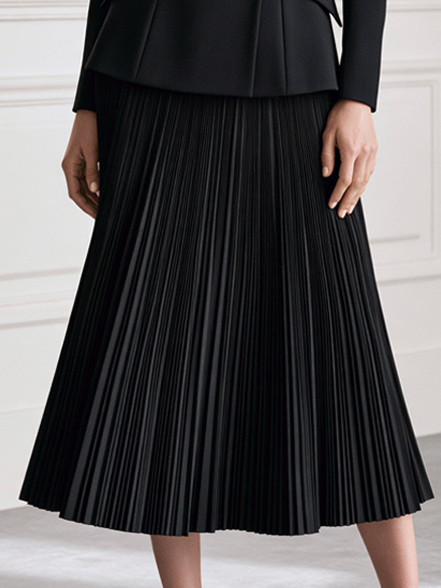 Double-Breasted Blazer & Pleated Midi Skirt Suit Set