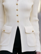 Collared Ribbed Knit Longline Cardigan
