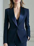 Satin-Lapel Tuxedo Blazer And Flared Pants Suit