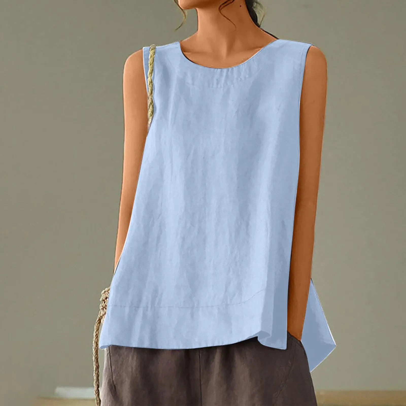 Women's Solid Color Loose Elegant Casual Cotton Linen Tank Top