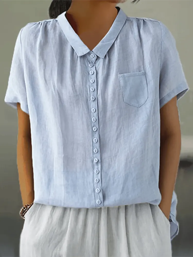Casual Lapel Button Design Cotton And Linen Shirt