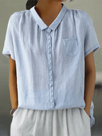 Casual Lapel Button Design Cotton And Linen Shirt
