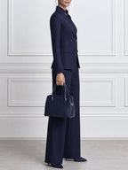 Pinstripe Blazer And Wide-Leg Trousers Suit Set