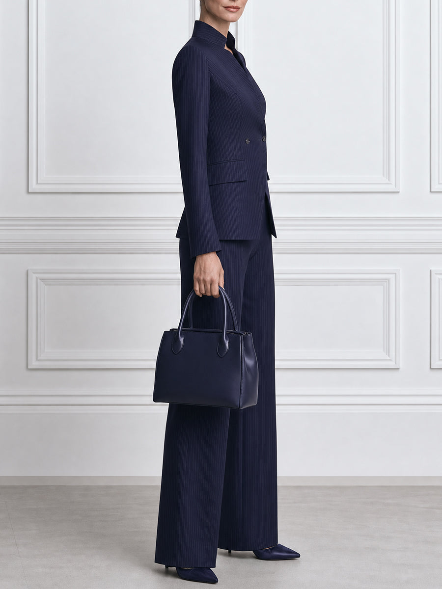 Pinstripe Blazer And Wide-Leg Trousers Suit Set