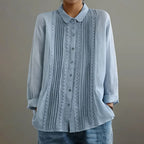 Women's Casual Shirt Button Up Lace Linen Blend Blouse