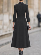Double-Breasted Satin Lapel Trench Midi Dress