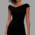Women's Elegant Solid Color Off Shoulder Cross V Neck Irregular Hem Blouse