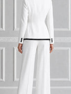 White Contrast Black Trim Peak Lapel Tailored Blazer & Wide Leg Trousers Two-Piece Suit Set