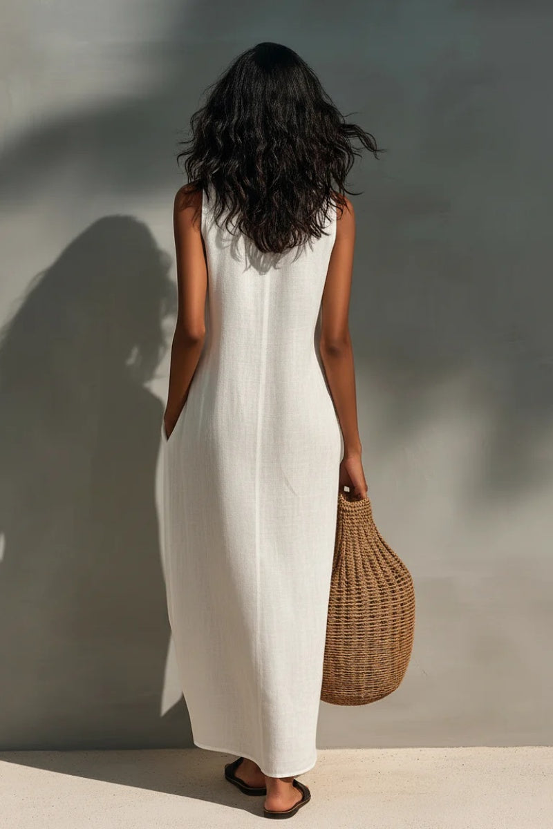 Women's Minimalist Sleeveless Maxi Dress With Cutout Neckline