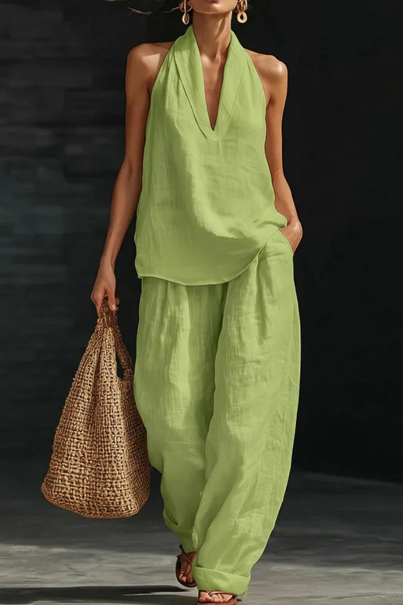 Women's V-neck Top + Tencel Denim Casual Suit