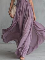 Stylish Halter Neck V-neck Sleeveless Chiffon Maxi Dress