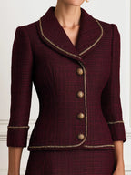 Tweed Shawl-Collar Jacket & A-Line Midi Skirt Set
