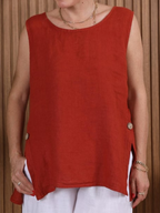 Women's Button-down Slit Linen Top
