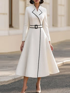 White Black Fit & Flare Midi Formal Coat Dress For Wedding Guest Occasions