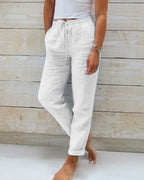 🔥[S-2XL]🍃👖Women's elastic waist cotton-linen wide-leg pants