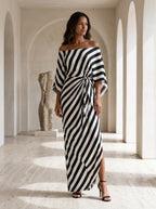 Statement Monochrome Stripe Asymmetric Maxi Dress