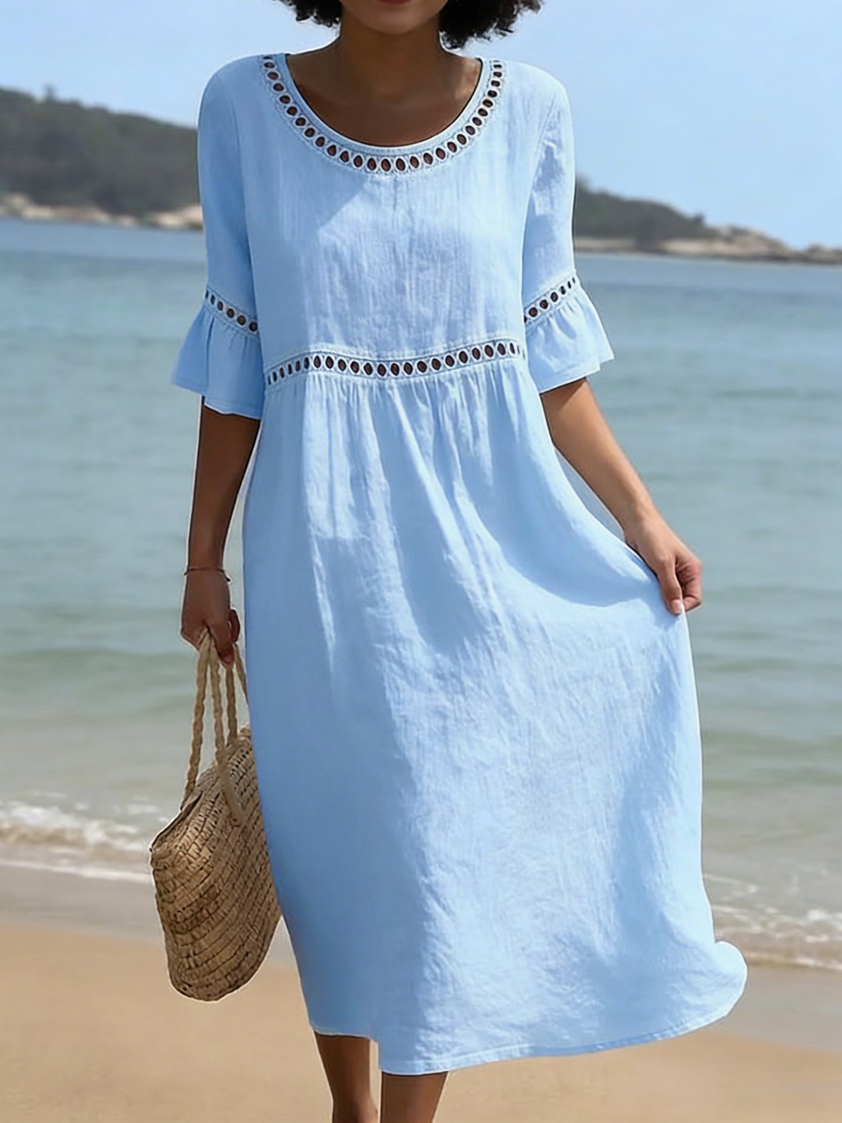 Cozy Lace Splicing Loose Cotton-linen Dress