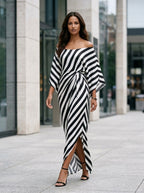 Statement Monochrome Stripe Asymmetric Maxi Dress