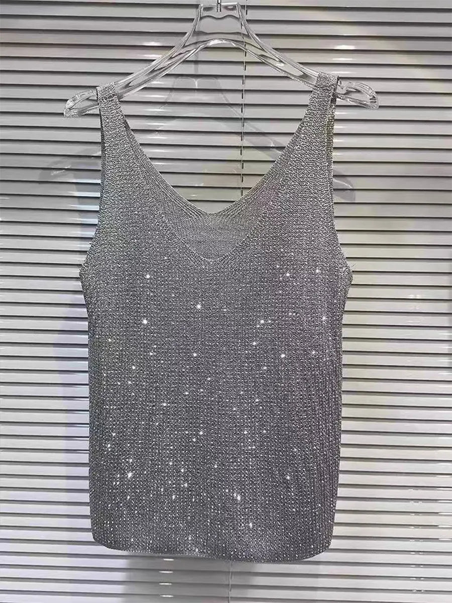 Stylish, Sparkling Rhinestone Knit Vest