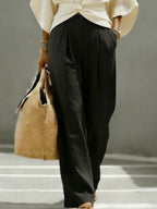 Women's Solid-color Casual Cotton-linen Wide-leg Pants