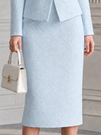 Elegant Jacquard Blazer & Pencil Skirt Two-Piece Suit Set