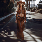 Spring Outfits Concert Aesthetic Women's Western Chic: Fringed Leather Outfit Set