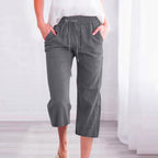 Women's Casual Summer Linen Pants High Waisted Loose Yoga Sweatpants Crop Pants with Pockets