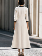 Contrast Trim Coat And Midi Dress Set