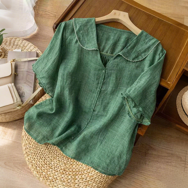 Women's Casual Short-sleeved Sailor Collar Linen Blend Blouse