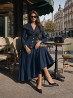 Women's Oversized Collar and Button Front Long Sleeve Denim Maxi Dress