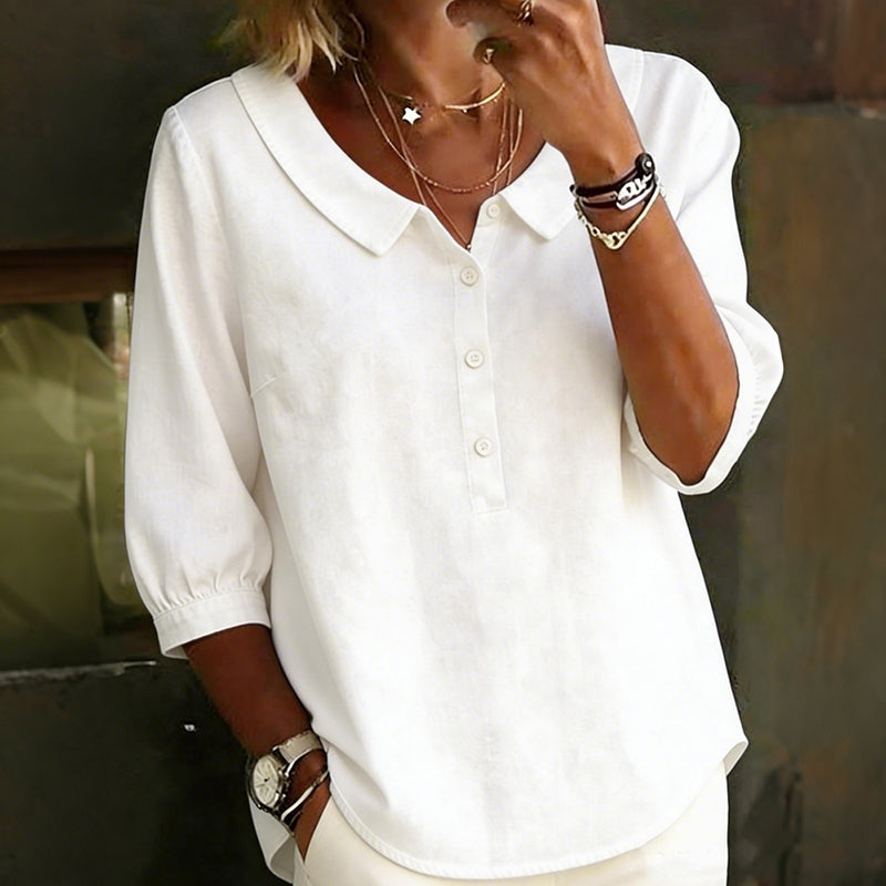 Women's Vintage Solid Color Button-down Cotton Linen Shirt