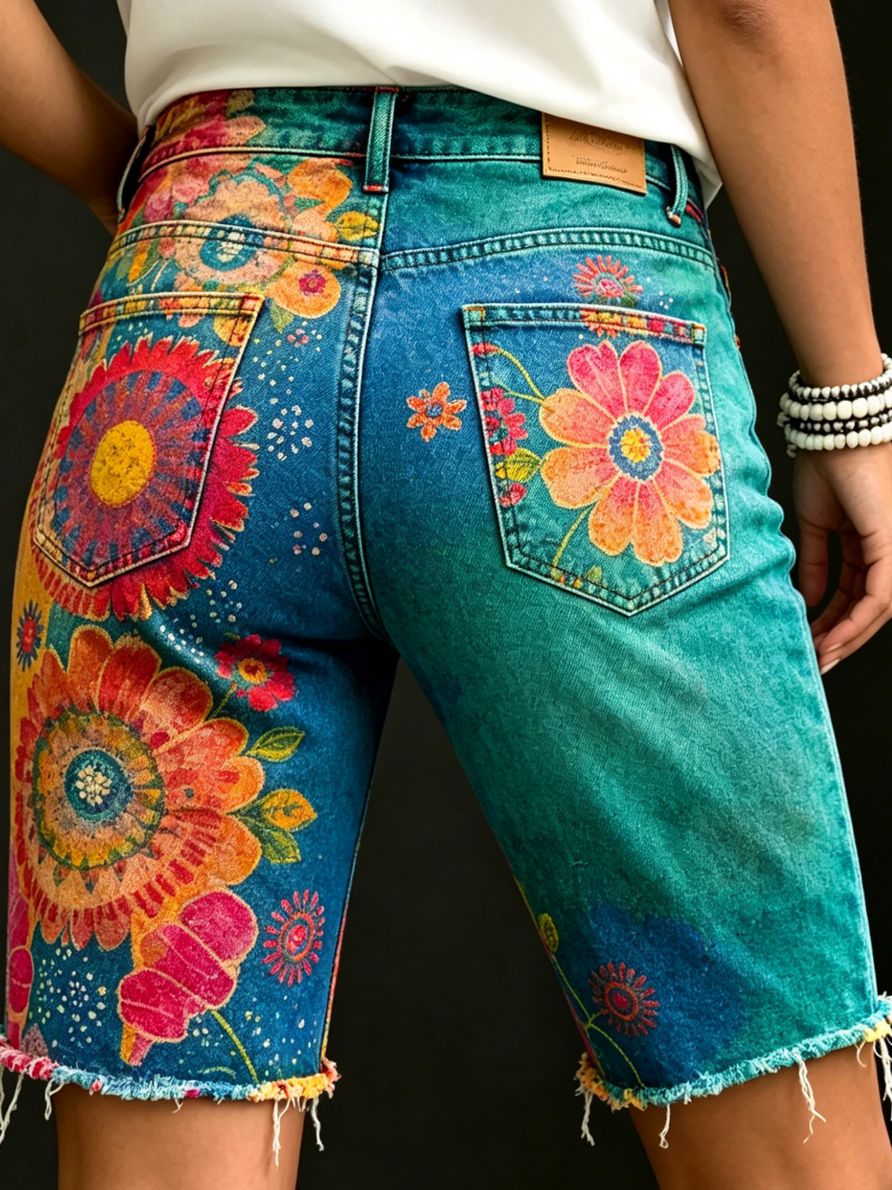 Women's Ethnic Colorful Mandala Totem Art Print Casual Denim Shorts