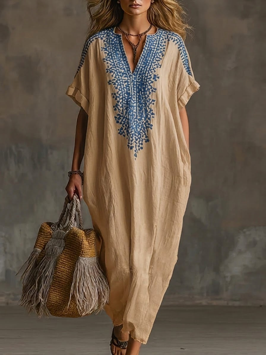 Casual Loose-fitting Linen And Cotton Long Dress