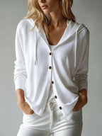 Women's Casual Elegant Spring Long Sleeve Button-up Loose Fit Cardigan Hoodie